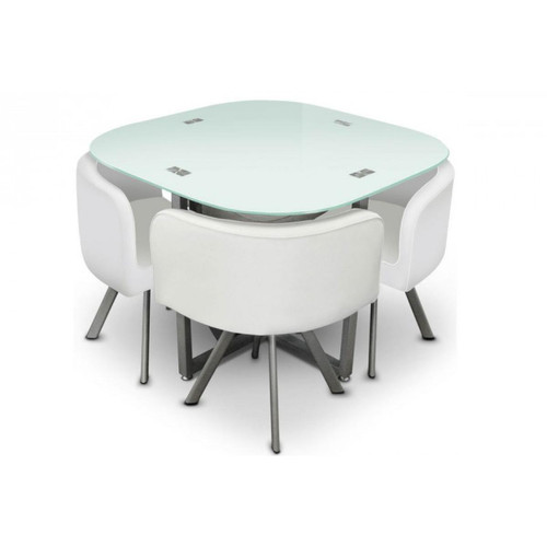 Table Repas Damier avec 4 Chaises Blanche 3S. x Home  - Table en verre design