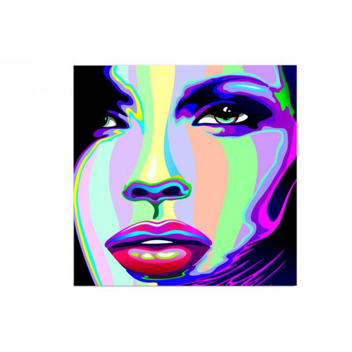 Tableau Pop Visage de Femme Coloré 50X50 cm DeclikDeco  - Tableau multicolore
