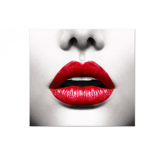 Tableau Pop Visage de Femme avec Bouche Rouge 50X50 cm DeclikDeco  - Tableau design rouge