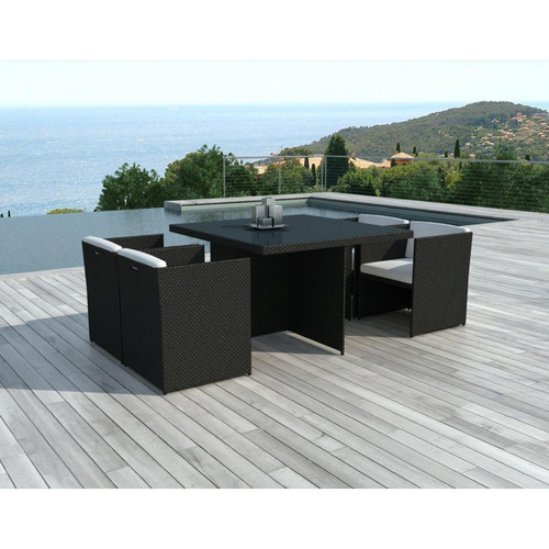 Table et chaises de jardin bicolores en résine tressée Alix 3S. x Home  - Fauteuil et chaise de jardin design
