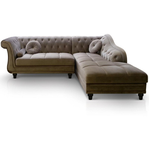 Canapé d'angle Brittish Velours Taupe style Chesterfield - 3S. x Home - Canape d angle marron