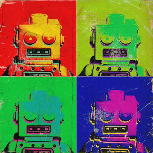Tableau Pop Art Multicolore Robot 50X50 DeclikDeco  - Tableau multicolore