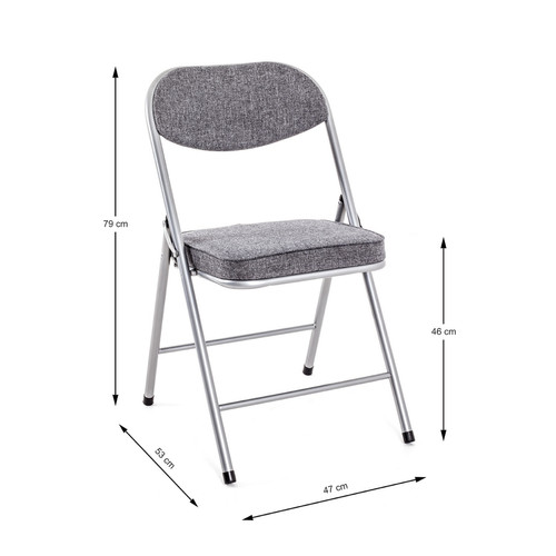 Chaise pliante en tube d'Acier de couleur Aluminium avec assise rembourrée recouvert de tissu Gris - 3S. x Home - Chaise pliante pas cher