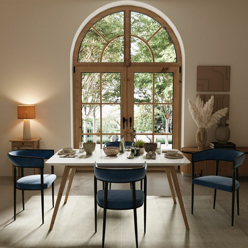 Chaise de salle à manger design en velours Aurore bleu marine