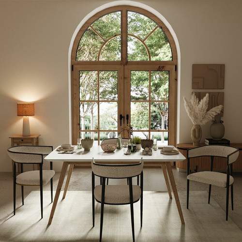 Chaise de salle à manger design en tissu bouclette  Aurore gris crème POTIRON PARIS  - Chaise metal design