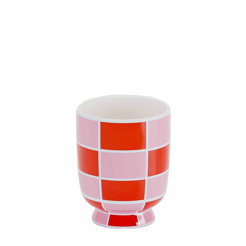 Vase décoratif rond à motif damier en céramique Genève orange  POTIRON PARIS  - Vase ceramique design