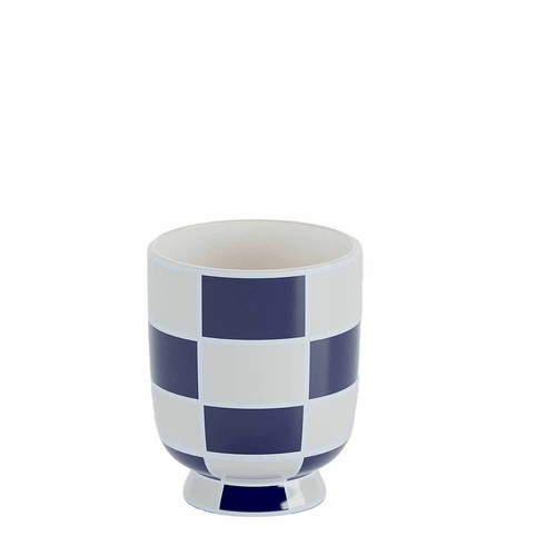 Vase rond à motif damier en céramique Macao Bleu POTIRON PARIS  - Vase ceramique design