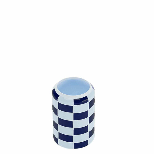Vase cylindrique à motif damier en céramique Macao bleu POTIRON PARIS  - Vase design