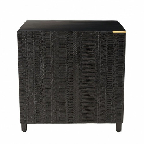 Table de chevet en bois de manguier massif avec 1 porte sculptée pieds en métal GLORIA noir - Macabane - Table de chevet noir design