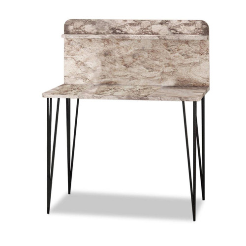 Bureau avec étagère pieds métal Pingmao Effet marbre blanc 3S. x Home  - Bureau blanc design