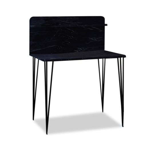 Bureau avec étagère pieds métal Pingmao Effet marbre noir 3S. x Home  - Bureau bois design