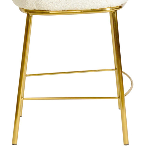 Chaise de bar en tissu bouclette Écru et métal doré brossé