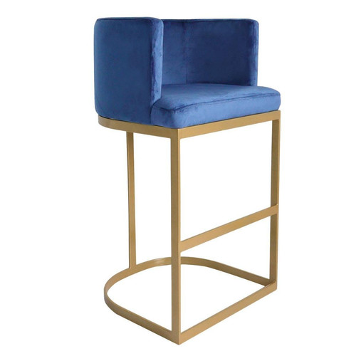 Chaise de bar Noellie Velours Bleu Pieds Or 3S. x Home  - Tabouret de bar bleu