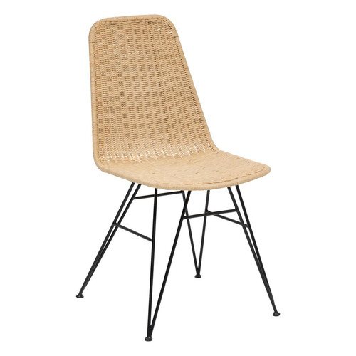 Chaise en rotin avec piends en acier "May" beige 3S. x Home  - Chaise design