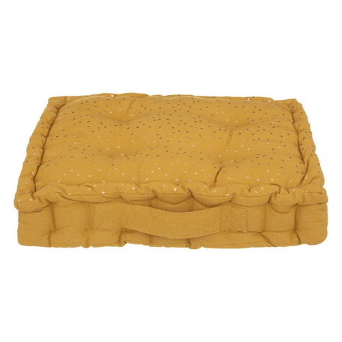 Coussin de sol enfant "Berlingot" coton jaune ocre 40x40 cm