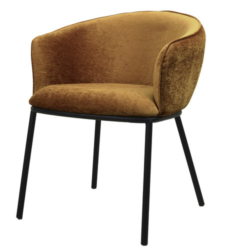 fauteuil de table en tissu chenillé Moutarde et métal noir 3S. x Home  - Pouf et fauteuil design