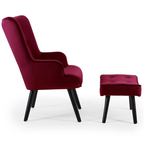 Fauteuil scandinave + pouf Velours Bordeaux Lylou 3S. x Home  - Pouf et fauteuil design