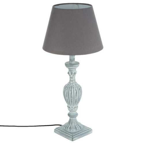 Lampe en bois patiné gris H56 cm
