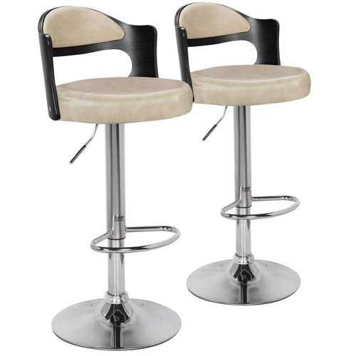 Lot de 2 chaises de bar Ruben Bois Noir & Simili Crème - 3S. x Home - Tabouret de bar noir design