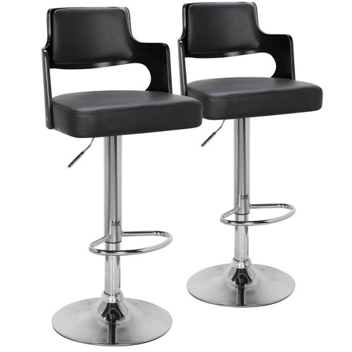 Lot de 2 chaises de bar Russel Bois Noir & Simili Noir 3S. x Home  - Tabouret de bar noir design
