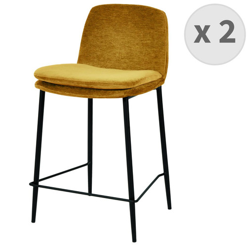 lot de 2 chaises de bar tissu chenillé Moutarde et métal noir mat - 3S. x Home - 3s x home tabouret de bar design