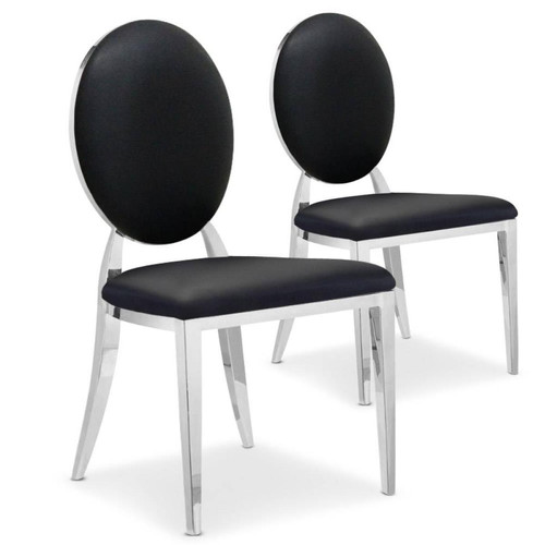 Lot de 2 chaises médaillon Sofia Simili Noir 3S. x Home  - Chaise simili cuir design