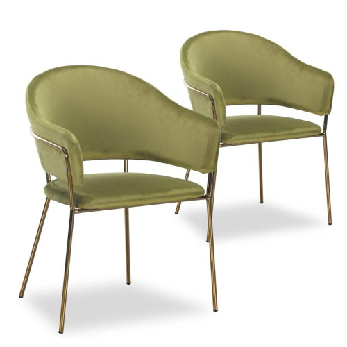 Lot de 2 chaises/fauteuils Ulrick Velours Kaki 3S. x Home  - Chaise verte