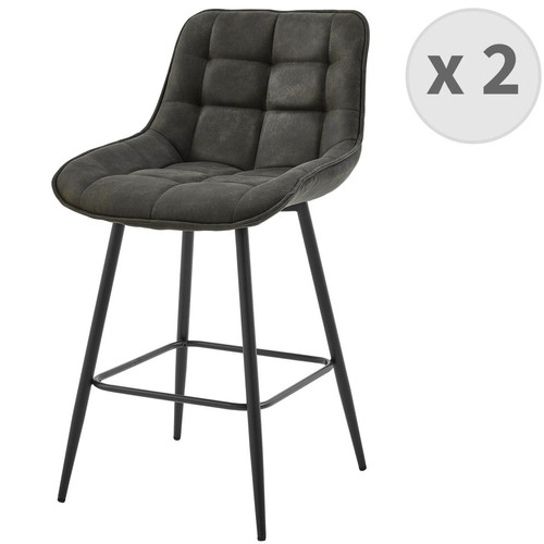 lot de 2 fauteuils de bar vintage en microfibre Ebène et métal noir 3S. x Home  - Edition Vintage Salle à manger Meuble Déco
