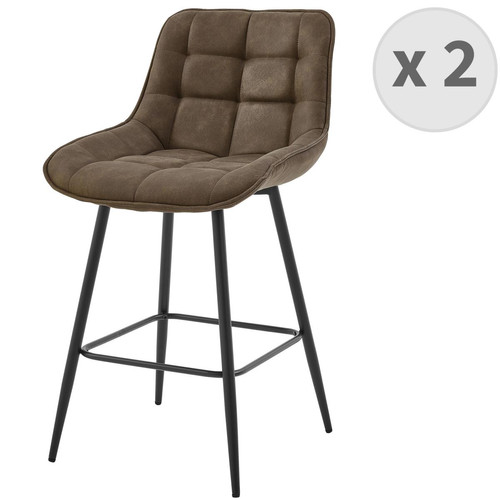 lot de 2 fauteuils de bar vintage en microfibre Marron et métal noir 3S. x Home  - Tabouret de bar marron