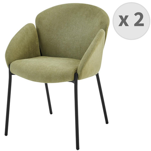 lot de 2 fauteuils de table en tissu chevrons Sauge et métal noir - 3S. x Home - Fauteuil vert design