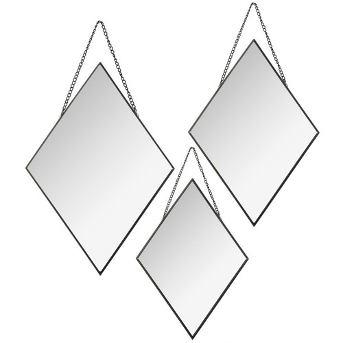 Lot de 3 miroirs losanges métal chaîne noir 3S. x Home  - Tableau en verre