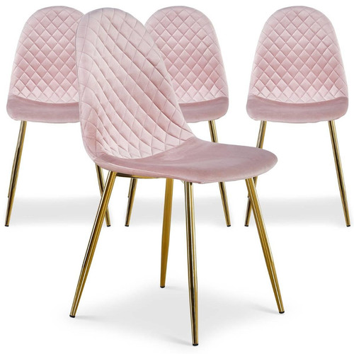 Lot de 4 chaises matelassées Norway Velours Rose 3S. x Home  - Chaise rose design