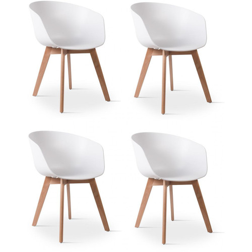 Lot de 4 chaises scandinaves pieds en bois Blanc ALBORG 3S. x Home  - Chaises Blanche