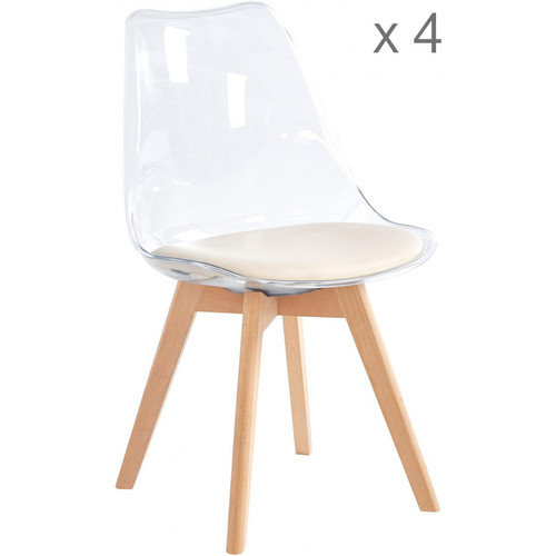 Lot de 4 chaises scandinaves pieds en bois Beige CARMEN 3S. x Home  - Chaise design et tabouret design