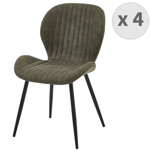 lot de 4 chaises vintage en microfibre Army et métal noir 3S. x Home  - Chaise verte