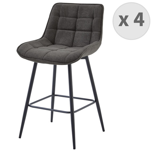 lot de 4 fauteuils de bar en tissu Gris souris et métal noir - 3S. x Home - Tabouret de bar gris