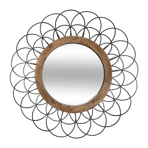 Miroir Métallique et Bois en Forme de fleur 3S. x Home  - Miroir rond ovale design