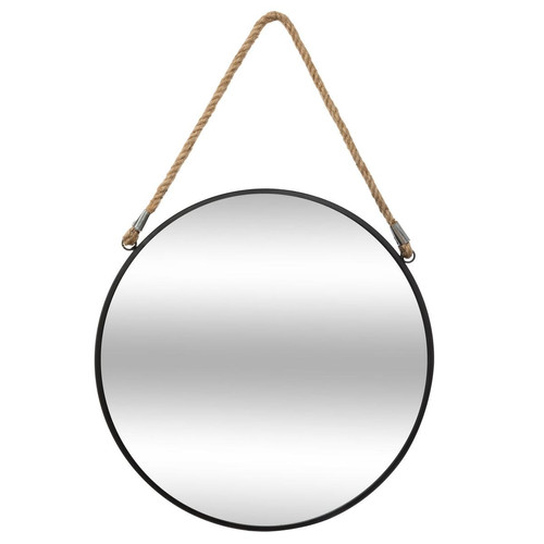 Miroir Rond Métal avec Corde noir 3S. x Home  - Tableau en verre