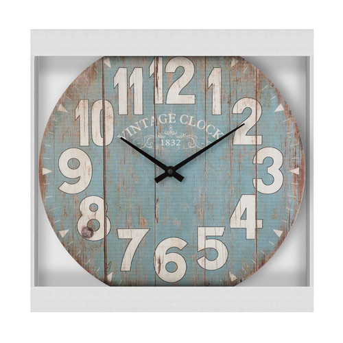 Pendule en panneau de bois en bleu vieilli MDF D38cm - 3S. x Home - Horloge design