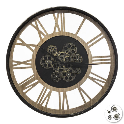 Pendule Mécanique Métallique et en Bois 3S. x Home  - Horloge design noire