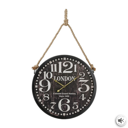 Pendule en métal à corde D52 cm 3S. x Home  - Horloge design noire