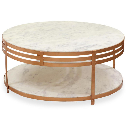 Table Basse CELYAN Marbre Blanc Et Métal Bronze 3S. x Home  - Table basse blanche design