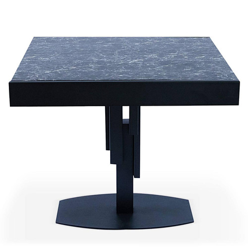 Table design carrée extensible 180cm pied central Métal Noir et Effet Marbre noir Mealane 3S. x Home  - Table console noire