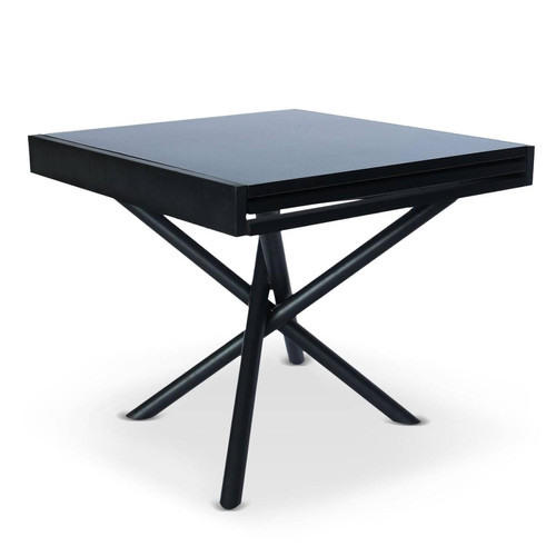 Table extensible moderne L90-180cm Métal noir et Bois Noir mat Liberac