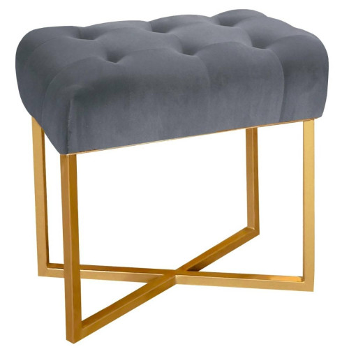 Tabouret pouf rectangle Fauve Velours Argent pied Or 3S. x Home  - Pouf et fauteuil design