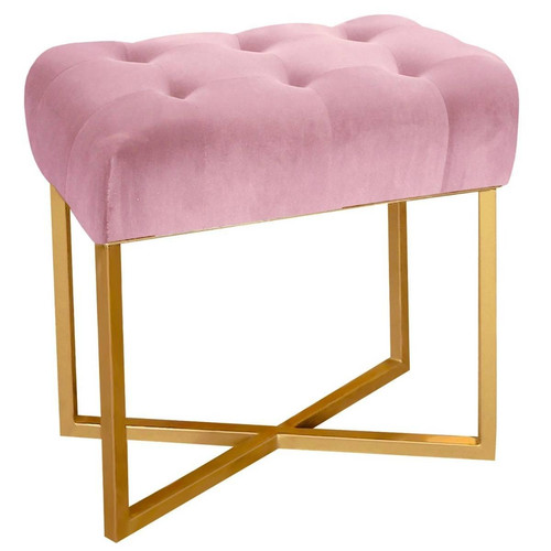 Tabouret pouf rectangle Fauve Velours Rose pied Or 3S. x Home  - Pouf et fauteuil design