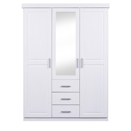 Armoire à Miroir en Pin Massif Blanc BLANKA 3S. x Home  - Meuble de rangement design
