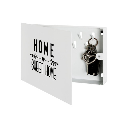 Boîte à clés à motif "Home Sweet Home" avec 9 crochets en Métal laqué Blanc