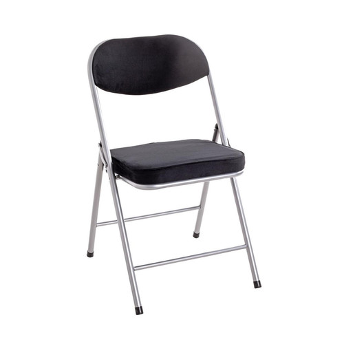 Chaise pliante en métal et revetement tissu velours noir - 3S. x Home - Chaise pliante pas cher
