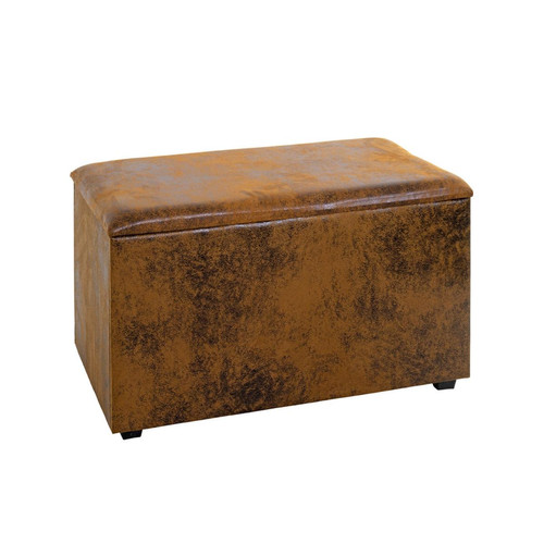Coffre de rangement métal recouvert simili cuir marron 3S. x Home  - Edition Contemporain Chambre Lit